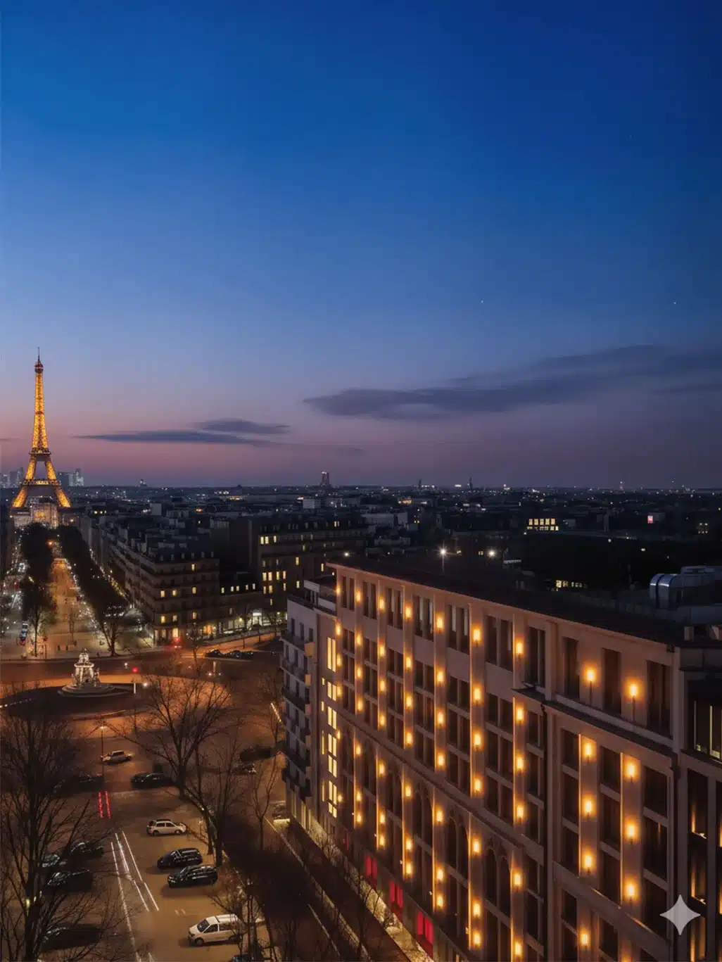 Sax Paris rooftop deck with Eiffel-facing skyline